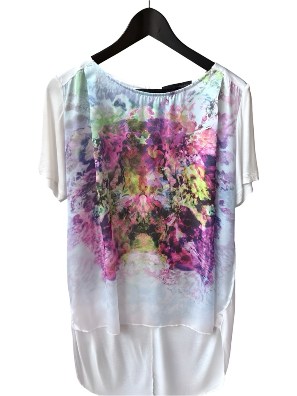 Calvin Klein Abstract Watercolor Blue Multi High-Low Blouse S - Picture 5 of 12